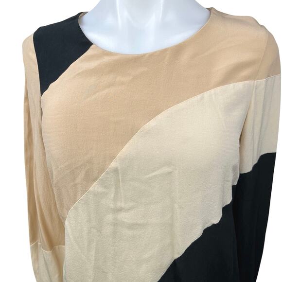 Diana Von Furstenberg Cream Black 100% Silk Colorblock Long Sleeve Blouse Top 2 - Picture 3 of 6